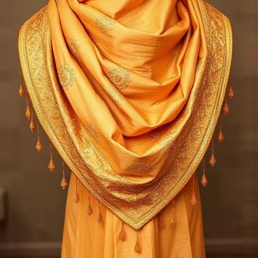 Net Heavy Scallop Dupatta with Gold Work