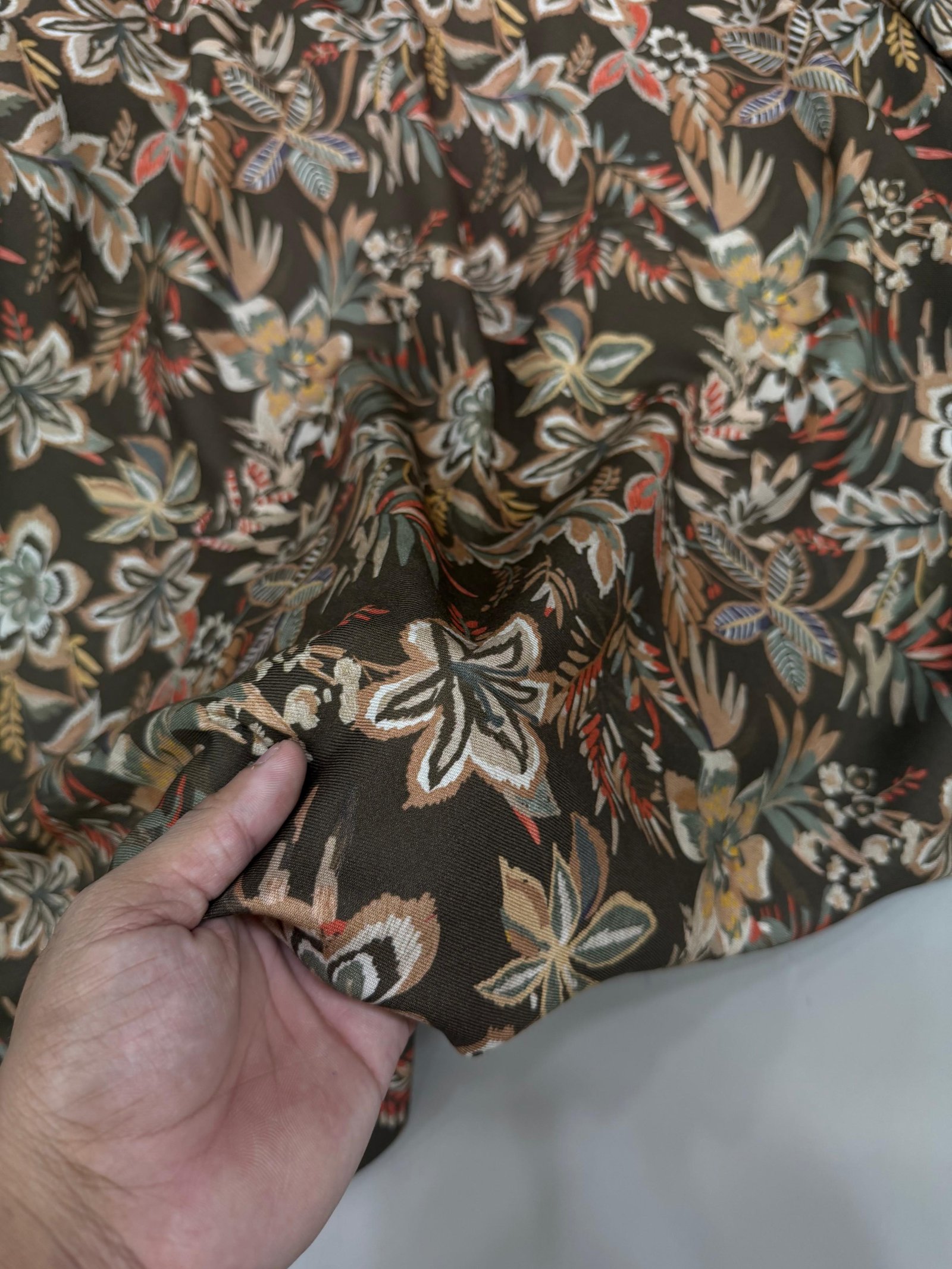 PURE WOOL PRINTS (WLPT - G1)• Deep Chocolate Brown base with Muted Olive & 