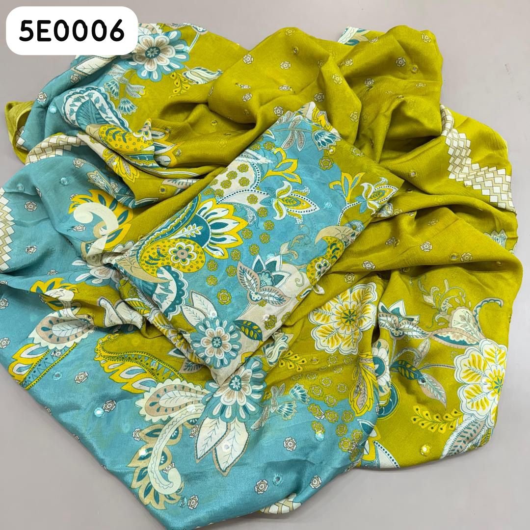 Chinon Printed Mirror Work Suit Dupatta
